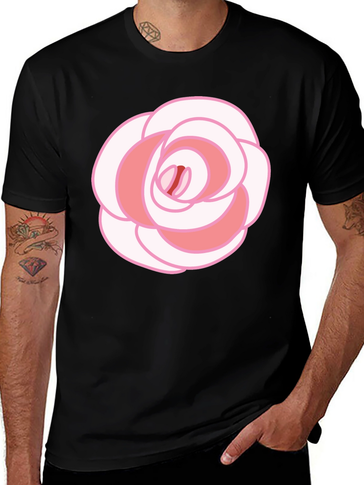 Rose Graphic T-Shirt - Black Cotton Blend