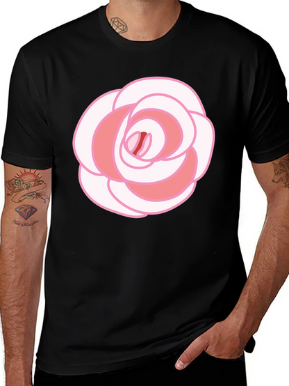 Rose Graphic T-Shirt - Black Cotton Blend