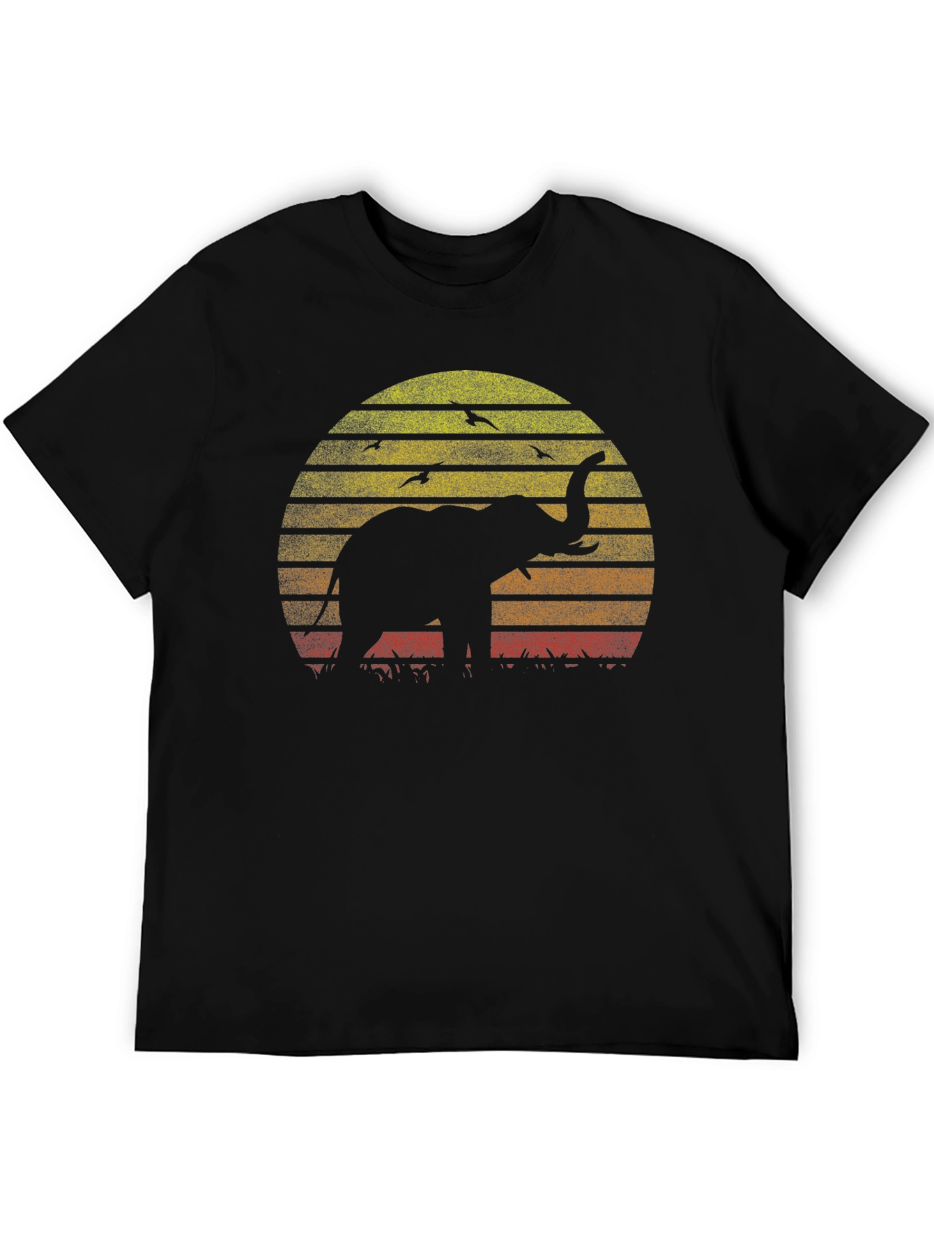 Elephant Sunset Graphic Tee - Black Cotton T-Shirt