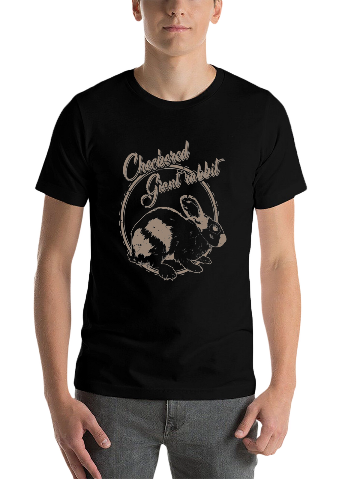 Checkered Giant Rabbit Graphic T-Shirt
