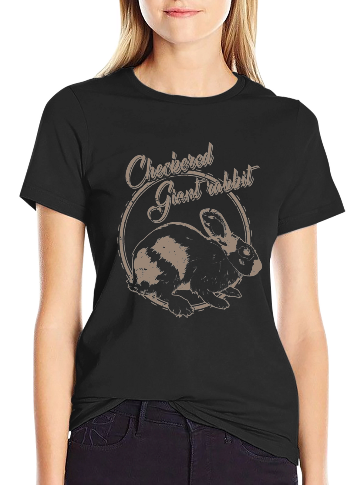 Checkered Giant Rabbit Graphic T-Shirt