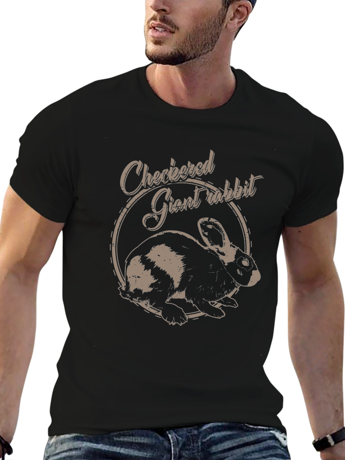 Checkered Giant Rabbit Graphic T-Shirt