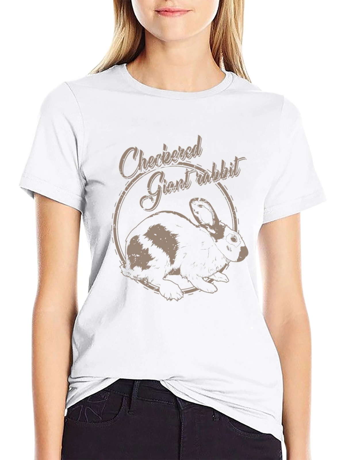 Checkered Giant Rabbit Graphic T-Shirt