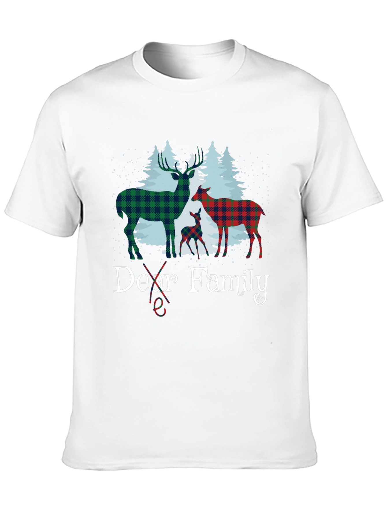 Dear Family Plaid Deer Christmas T-Shirt