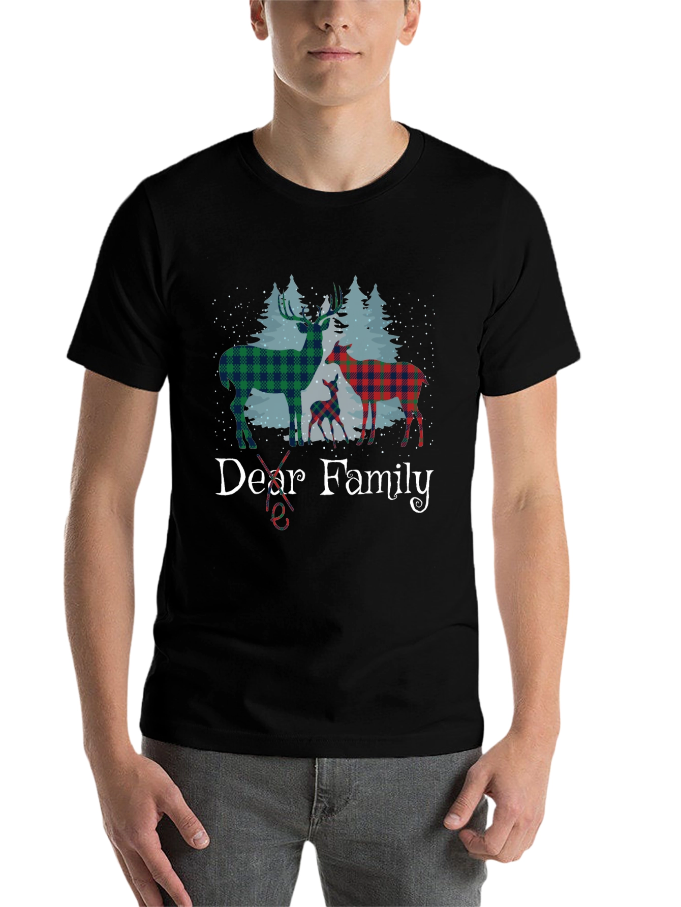 Dear Family Plaid Deer Christmas T-Shirt