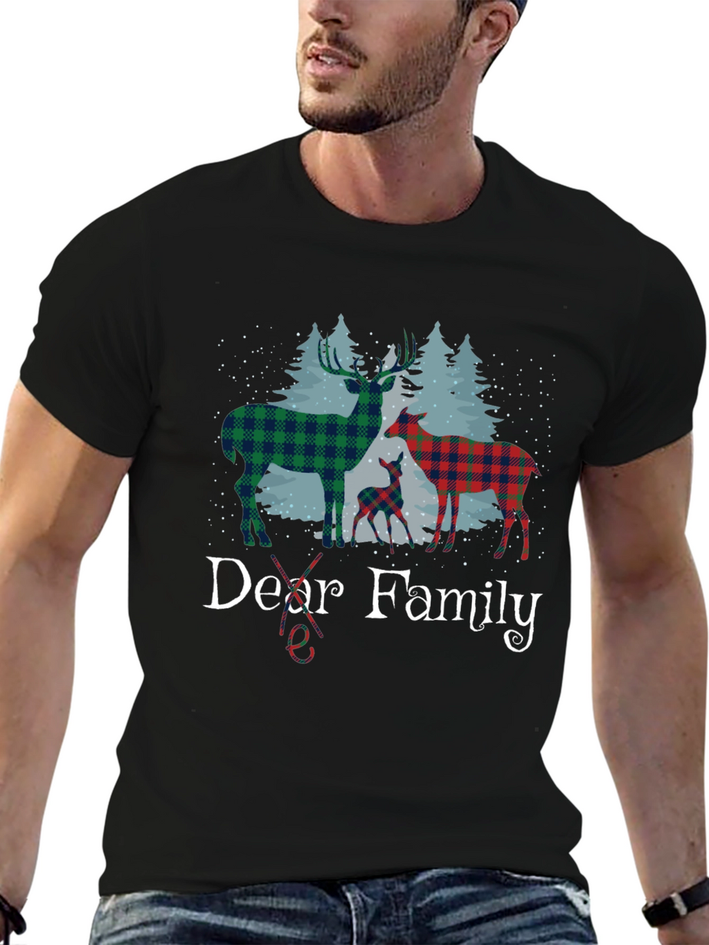 Dear Family Plaid Deer Christmas T-Shirt
