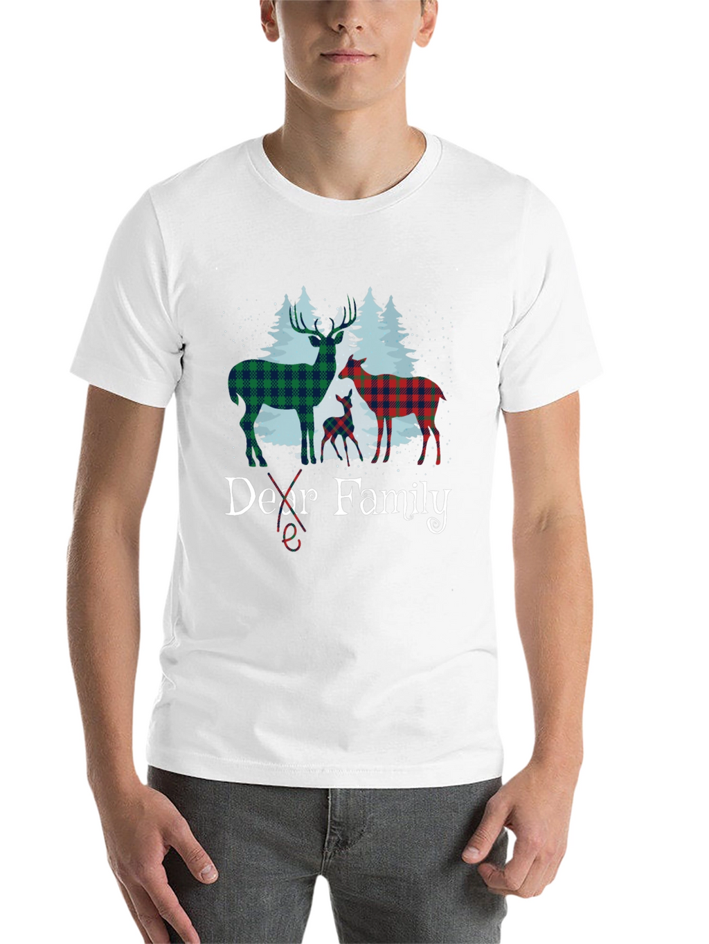 Dear Family Plaid Deer Christmas T-Shirt