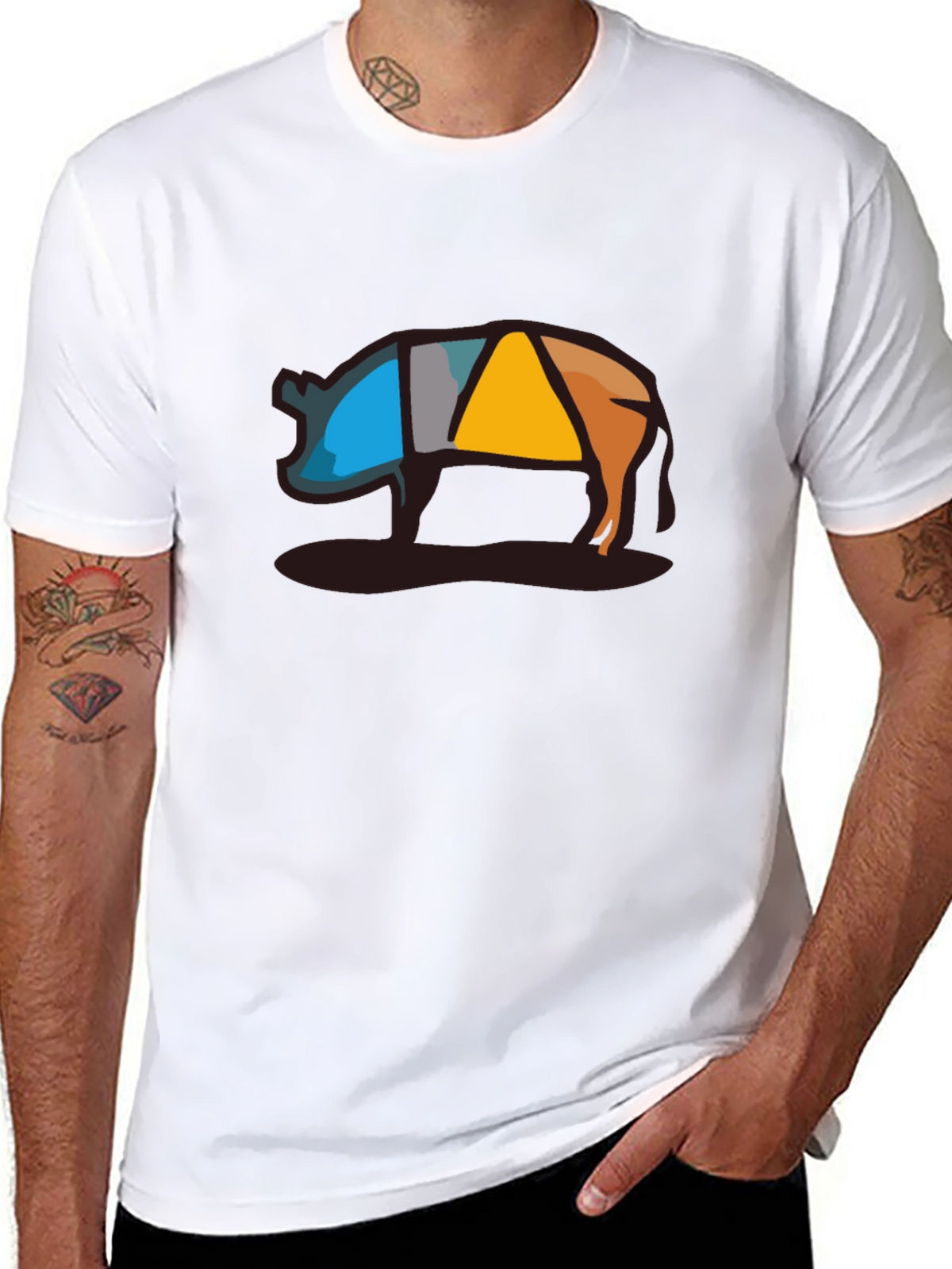 Abstract Pig Graphic Tee - Modern Style