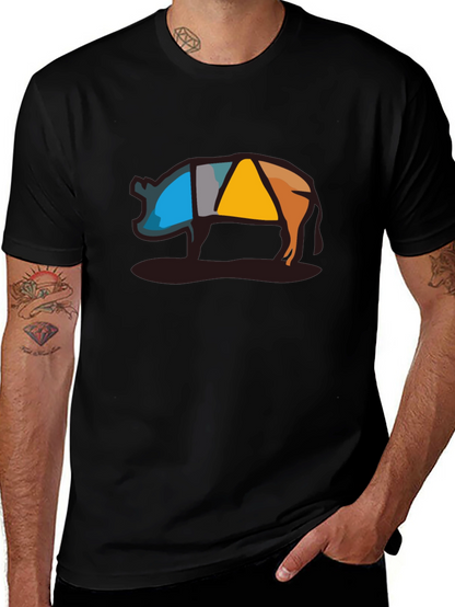 Abstract Pig Graphic Tee - Modern Style