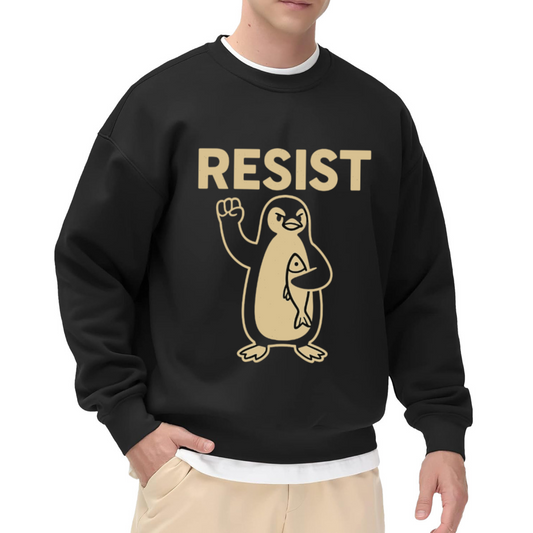 Resist Angry Penguin Cartoon Crewneck Sweatshirt | Funny Protest Fist Pullover, Penguin Lover Gift
