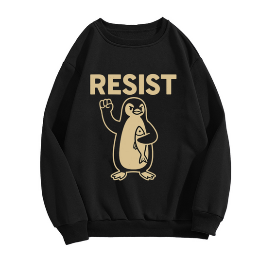 Resist Angry Penguin Cartoon Crewneck Sweatshirt | Funny Protest Fist Pullover, Penguin Lover Gift