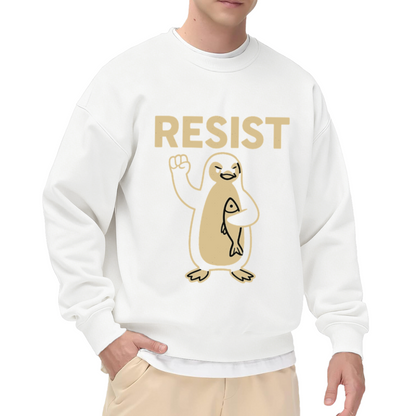 Resist Angry Penguin Cartoon Crewneck Sweatshirt | Funny Protest Fist Pullover, Penguin Lover Gift