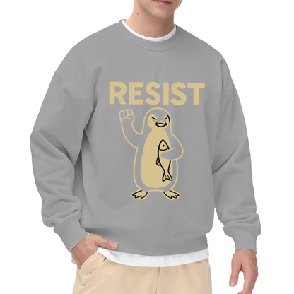 Resist Angry Penguin Cartoon Crewneck Sweatshirt | Funny Protest Fist Pullover, Penguin Lover Gift