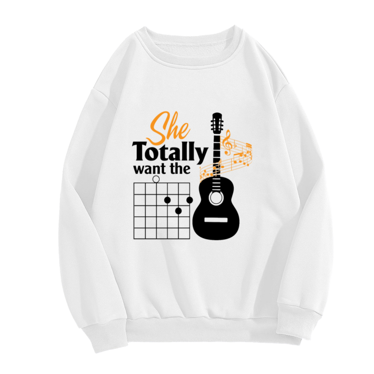Acoustic Guitar Chord Diagram Crewneck Sweatshirt, Music Notes Treble Clef Pullover, Guitar Lover Gift
