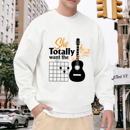 Acoustic Guitar Chord Diagram Crewneck Sweatshirt, Music Notes Treble Clef Pullover, Guitar Lover Gift