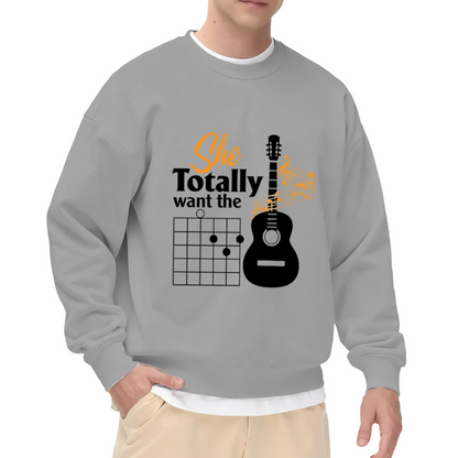 Acoustic Guitar Chord Diagram Crewneck Sweatshirt, Music Notes Treble Clef Pullover, Guitar Lover Gift