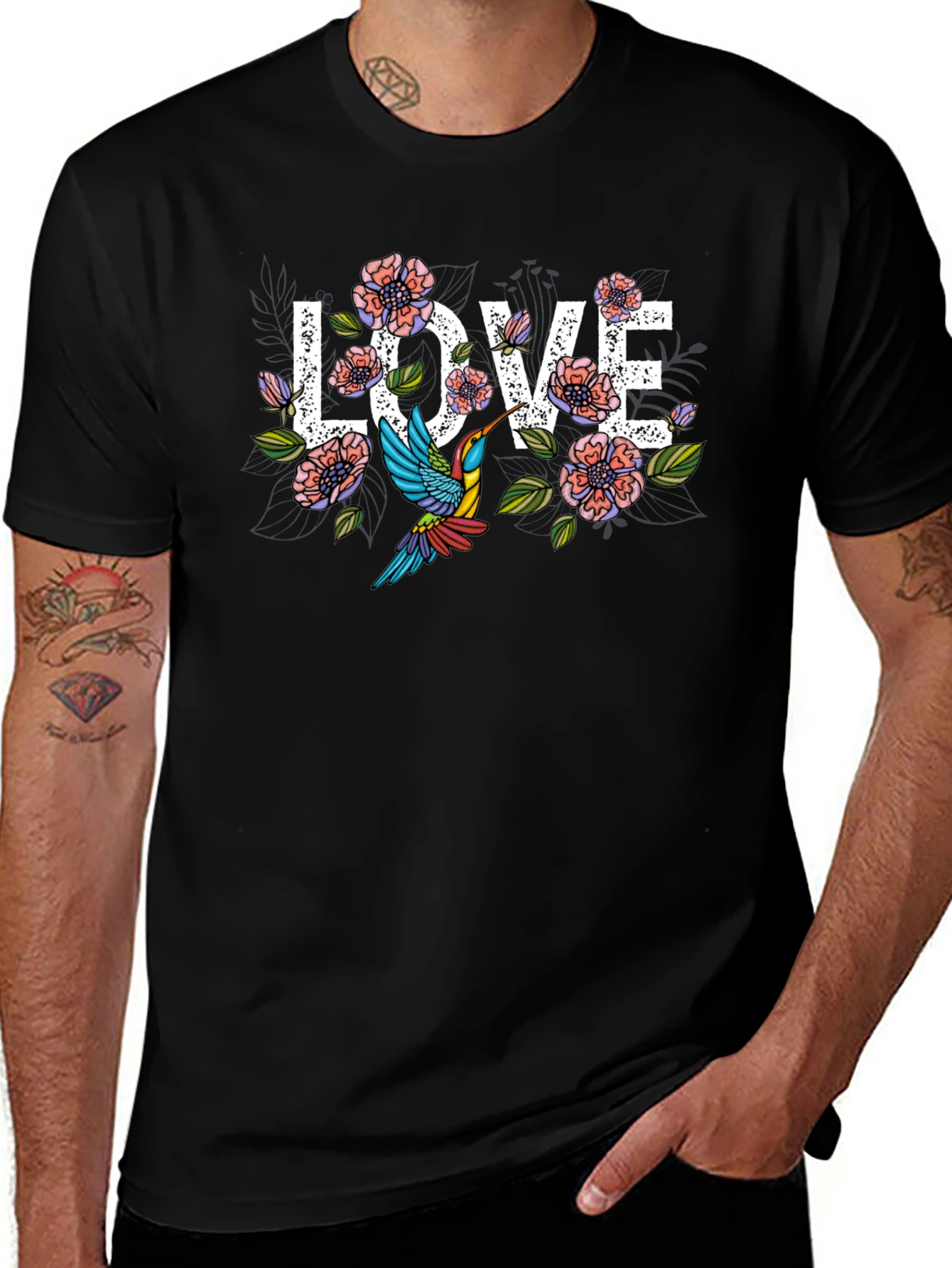 Floral Love Hummingbird Graphic T-Shirt