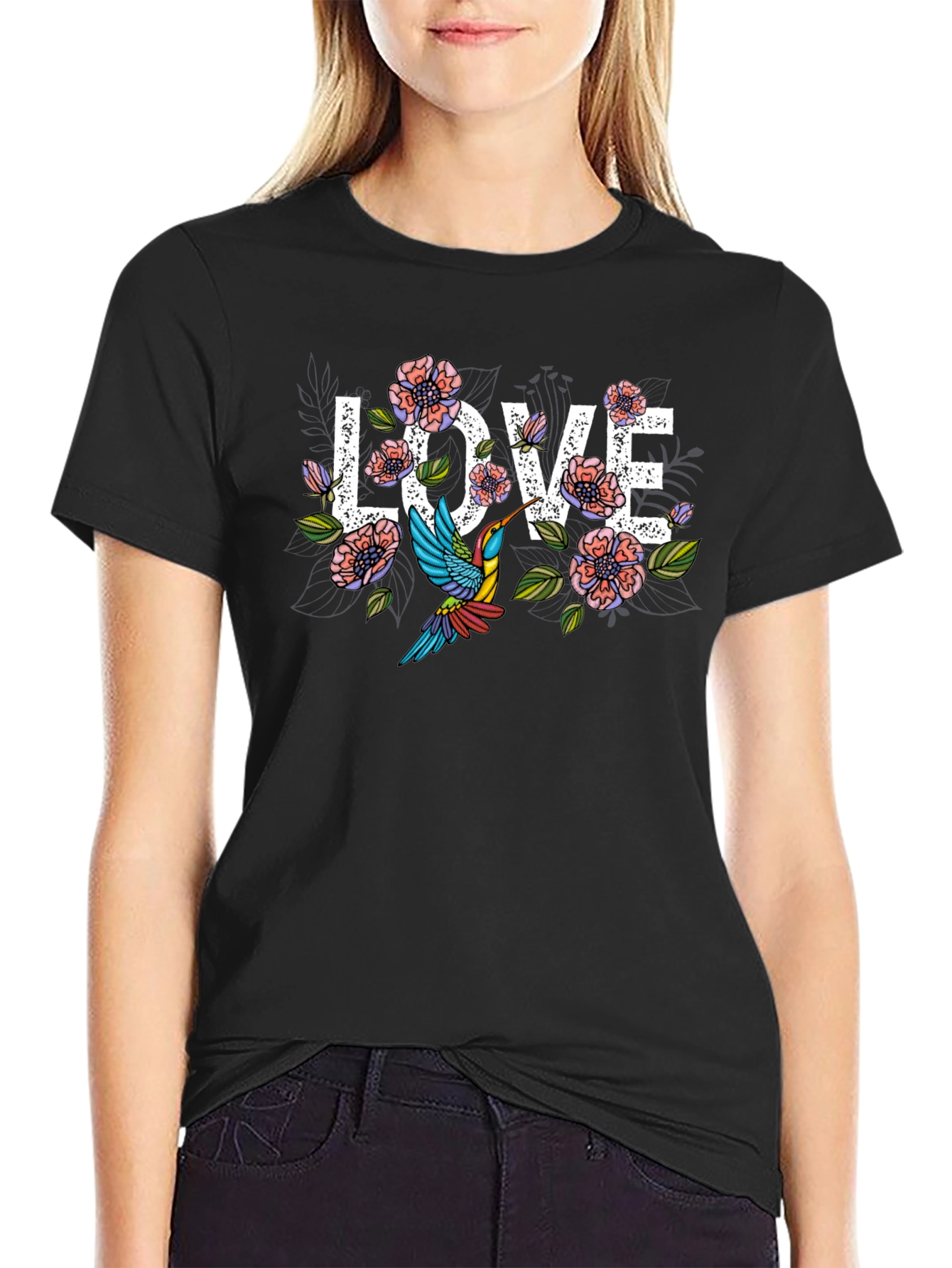 Floral Love Hummingbird Graphic T-Shirt