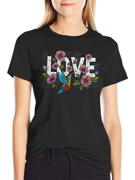 Floral Love Hummingbird Graphic T-Shirt