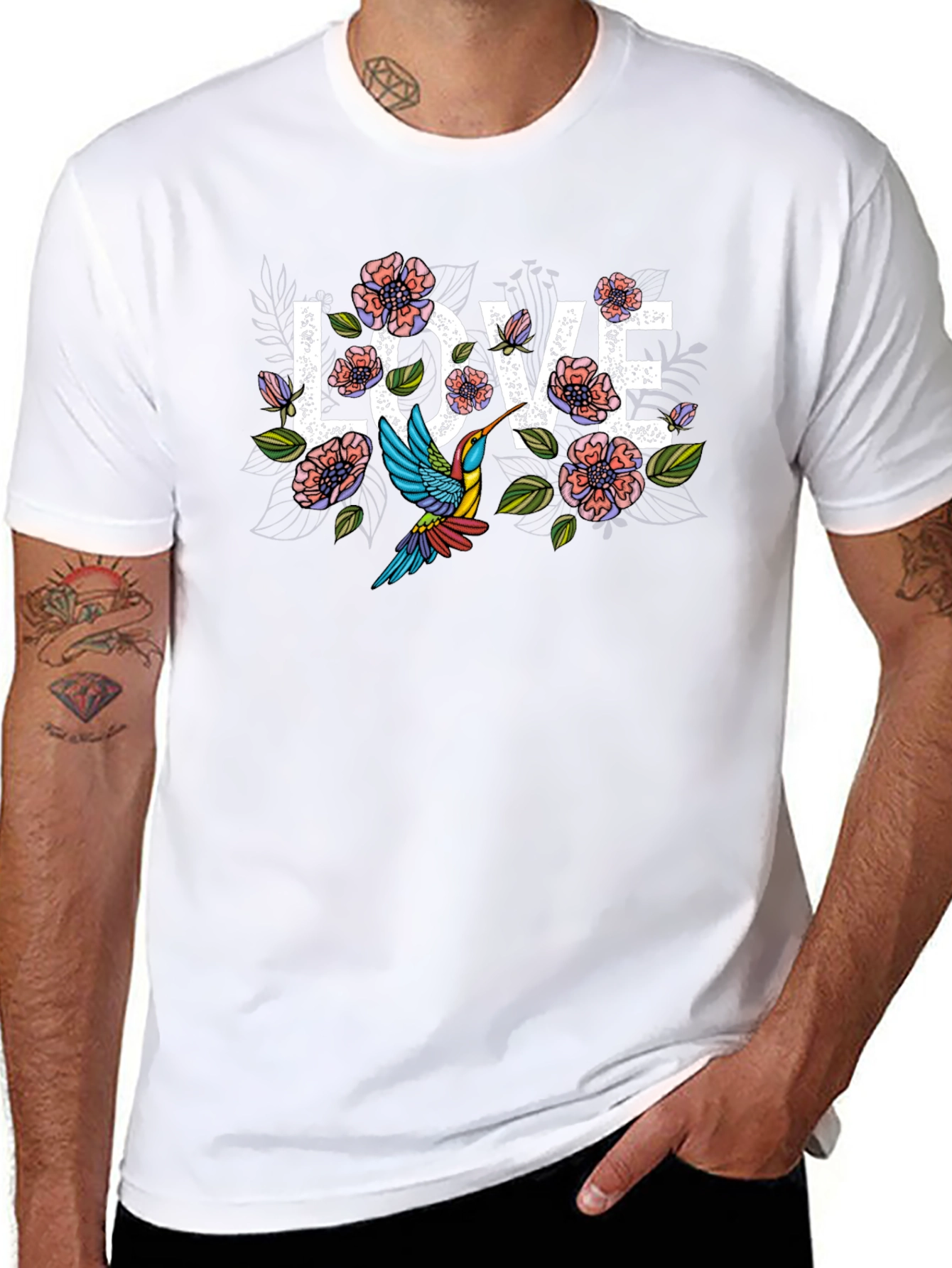 Floral Love Hummingbird Graphic T-Shirt