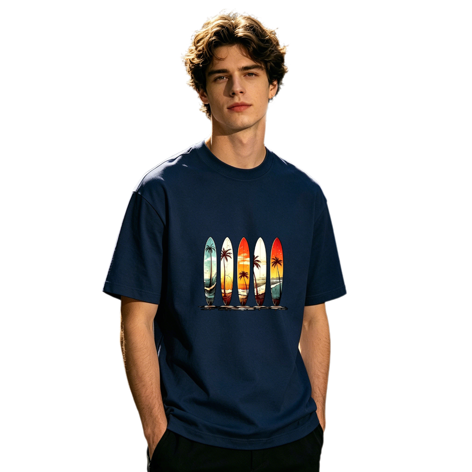Men's Retro Sunset Surfboard Palm Tree Vintage Surf Graphic Tee