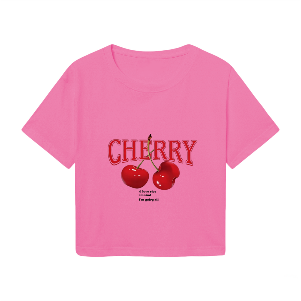 Vintage Cherry Letter Hot Pink Crop Top