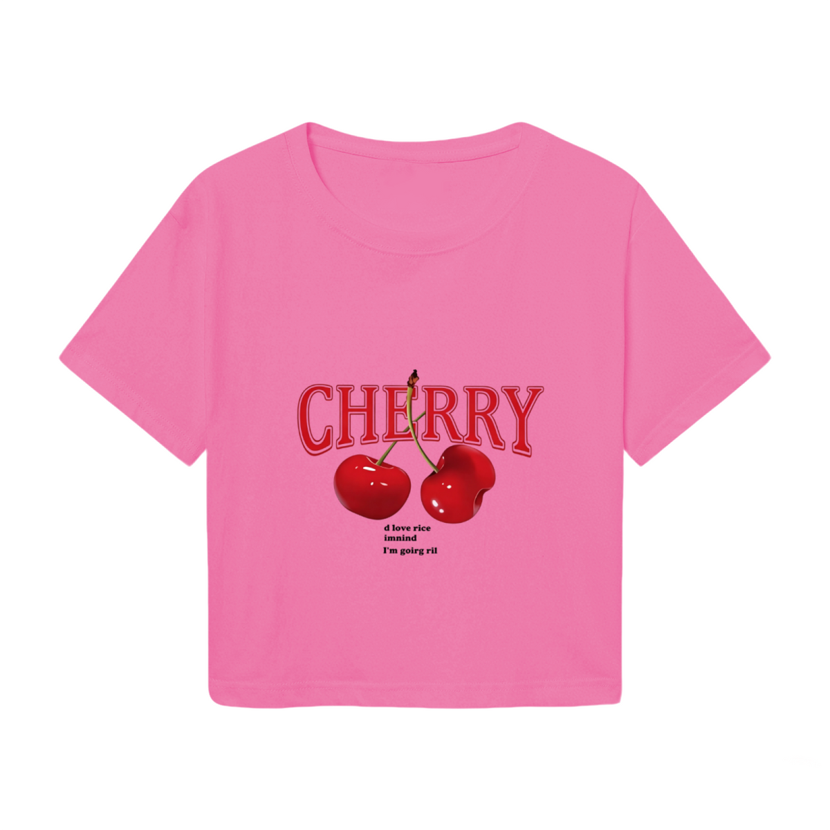 Vintage Cherry Letter Hot Pink Crop Top