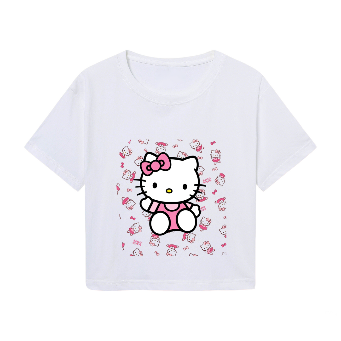 All?Over Hello Kitty Pattern Playful Trendy Cropped T?Shirt