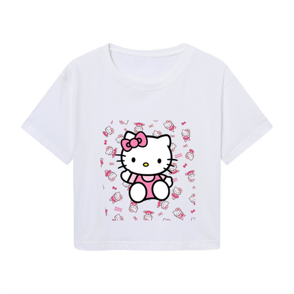 All?Over Hello Kitty Pattern Playful Trendy Cropped T?Shirt