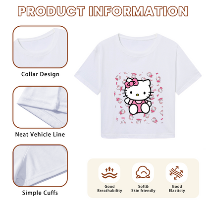 All?Over Hello Kitty Pattern Playful Trendy Cropped T?Shirt