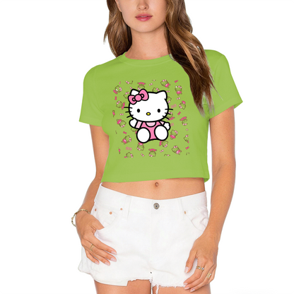 All?Over Hello Kitty Pattern Playful Trendy Cropped T?Shirt
