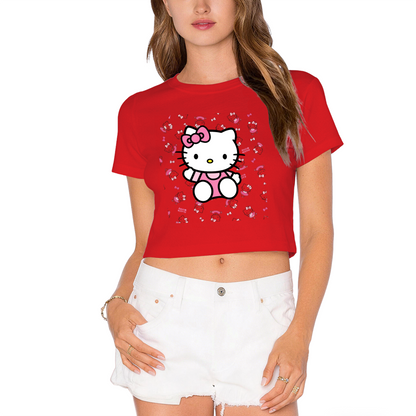 All?Over Hello Kitty Pattern Playful Trendy Cropped T?Shirt
