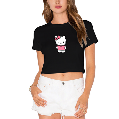 Minimal Classic Standing Hello Kitty Simple White Crop Top