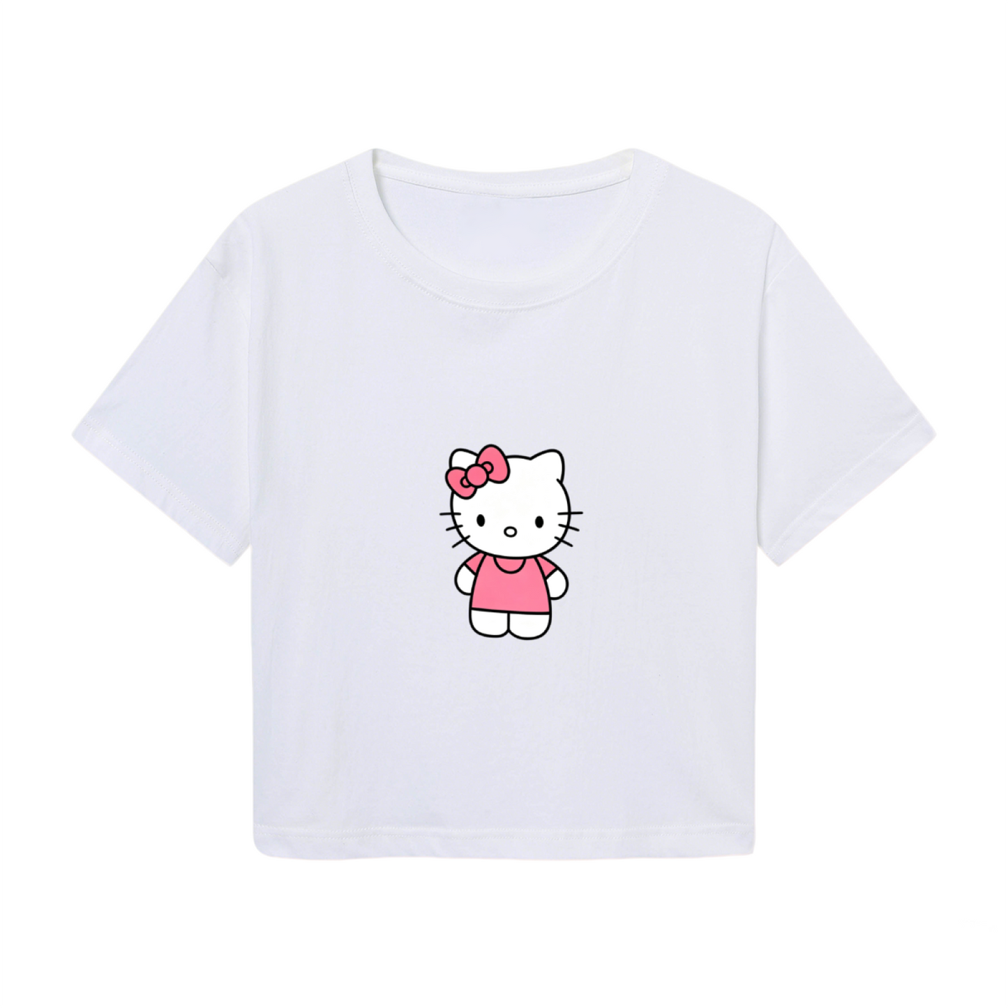 Minimal Classic Standing Hello Kitty Simple White Crop Top