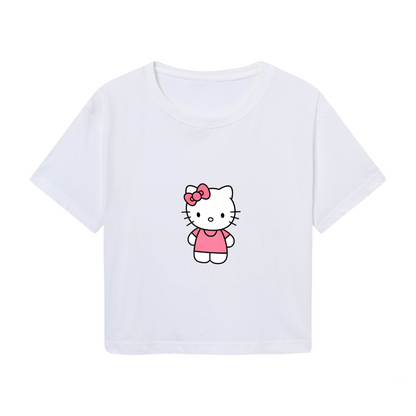Minimal Classic Standing Hello Kitty Simple White Crop Top