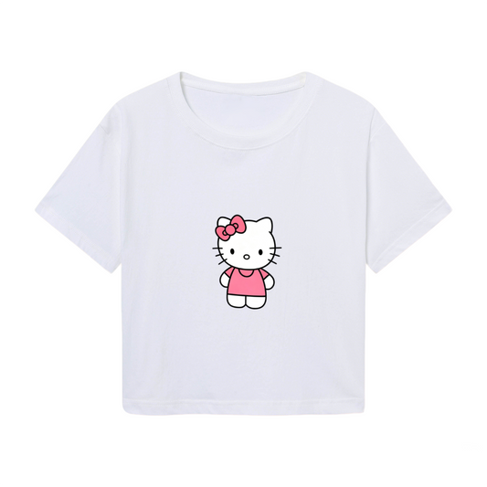Minimal Classic Standing Hello Kitty Simple White Crop Top