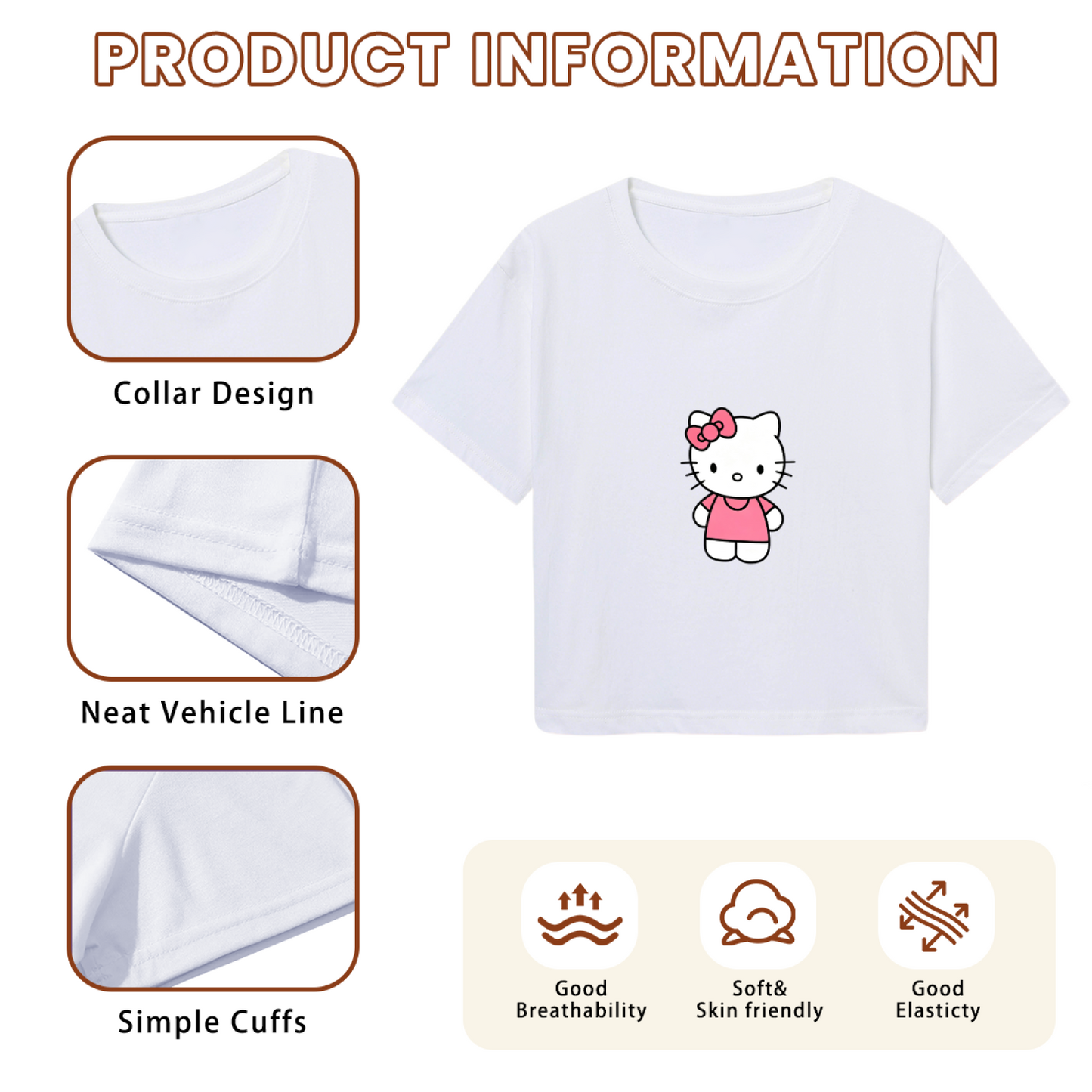 Minimal Classic Standing Hello Kitty Simple White Crop Top