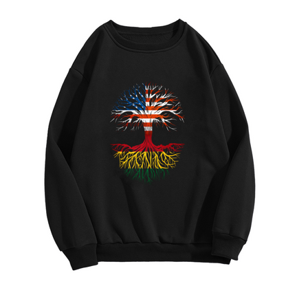 United Tree Of Life Crewneck Sweatshirt - Patriotic USA Flag Tree Graphic, American Heritage Pullover, 4th Of July Top
