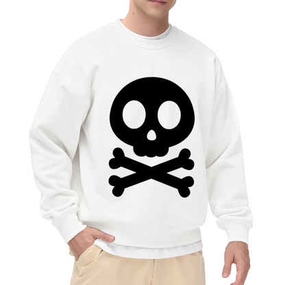 Cute Skull And Crossbones Crewneck Sweatshirt | Minimalist Cartoon Bone Graphic Pullover, Playful Streetwear Top, Halloween Gift