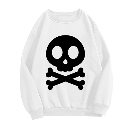 Cute Skull And Crossbones Crewneck Sweatshirt | Minimalist Cartoon Bone Graphic Pullover, Playful Streetwear Top, Halloween Gift
