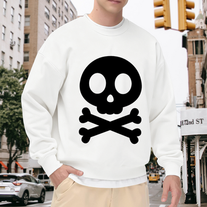 Cute Skull And Crossbones Crewneck Sweatshirt | Minimalist Cartoon Bone Graphic Pullover, Playful Streetwear Top, Halloween Gift
