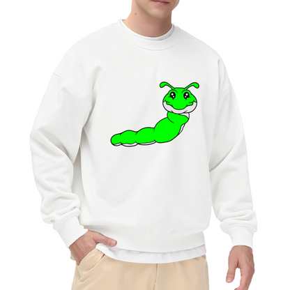 Cute Cartoon Caterpillar Sweatshirt | Playful Green Bug Graphic Crewneck, Kids Nature Pullover Top, Whimsical Insect Gift for Children Adults