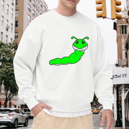 Cute Cartoon Caterpillar Sweatshirt | Playful Green Bug Graphic Crewneck, Kids Nature Pullover Top, Whimsical Insect Gift for Children Adults