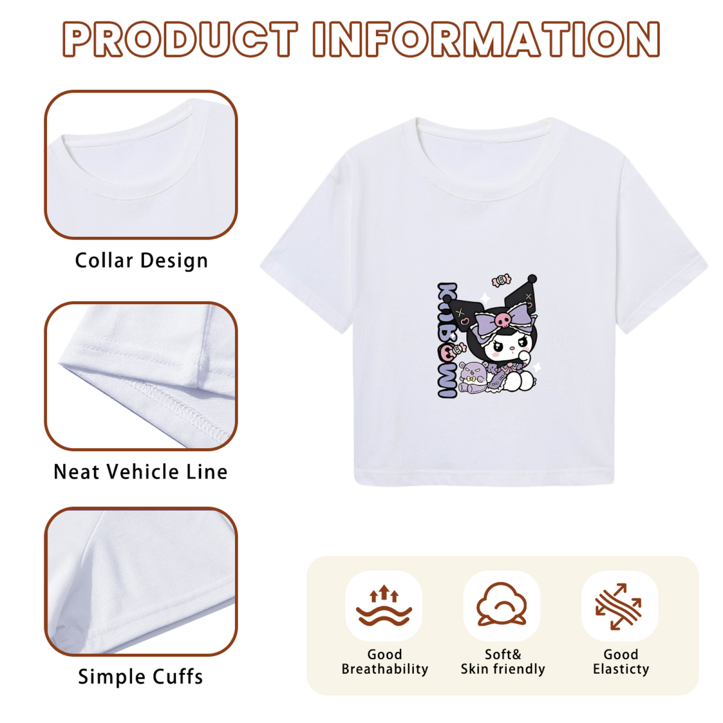 Lovely Bow Kuromi White Cropped Tee