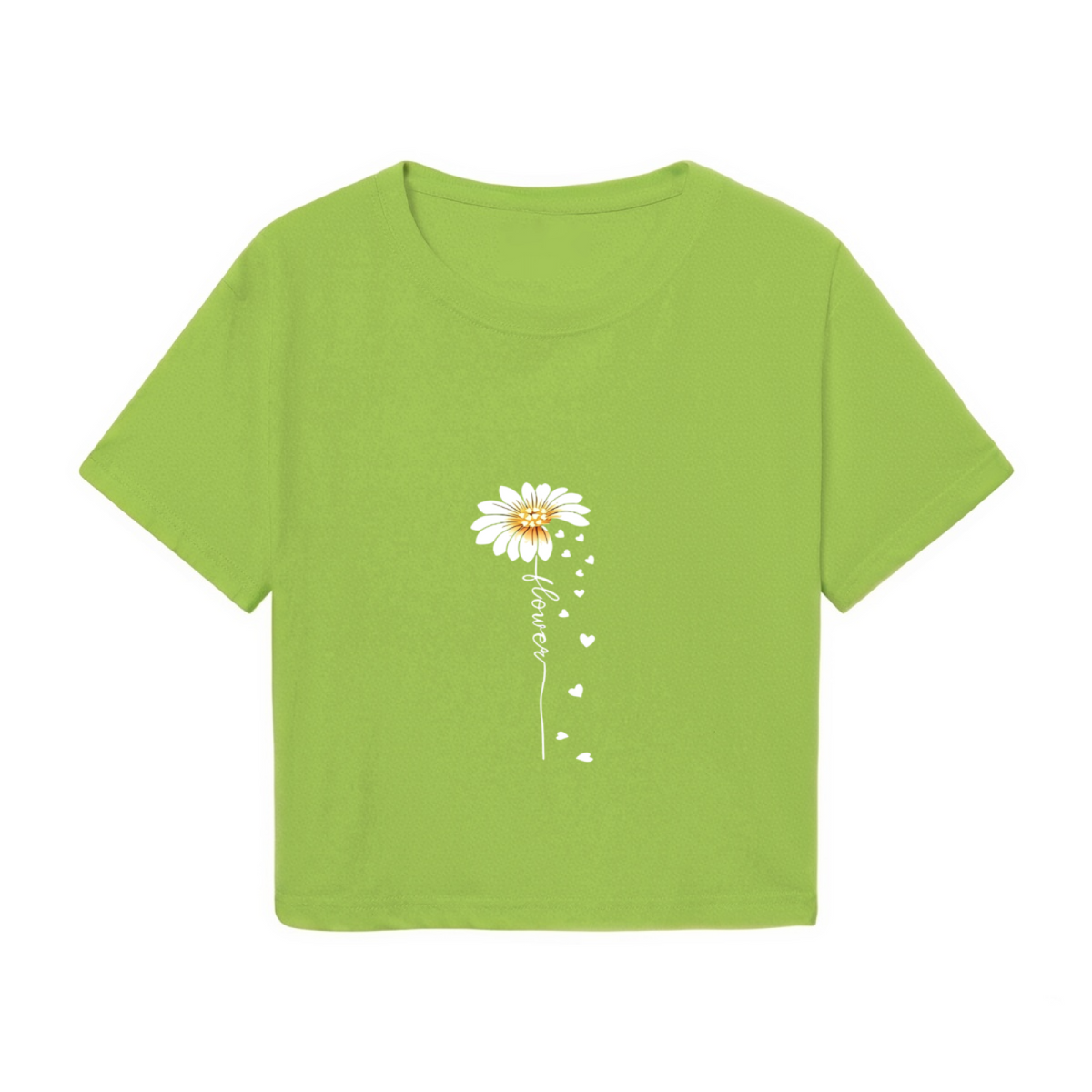 Daisy Flower Heart Handwriting Lime Crop Top ¨C Soft Cottagecore Aesthetic Tee