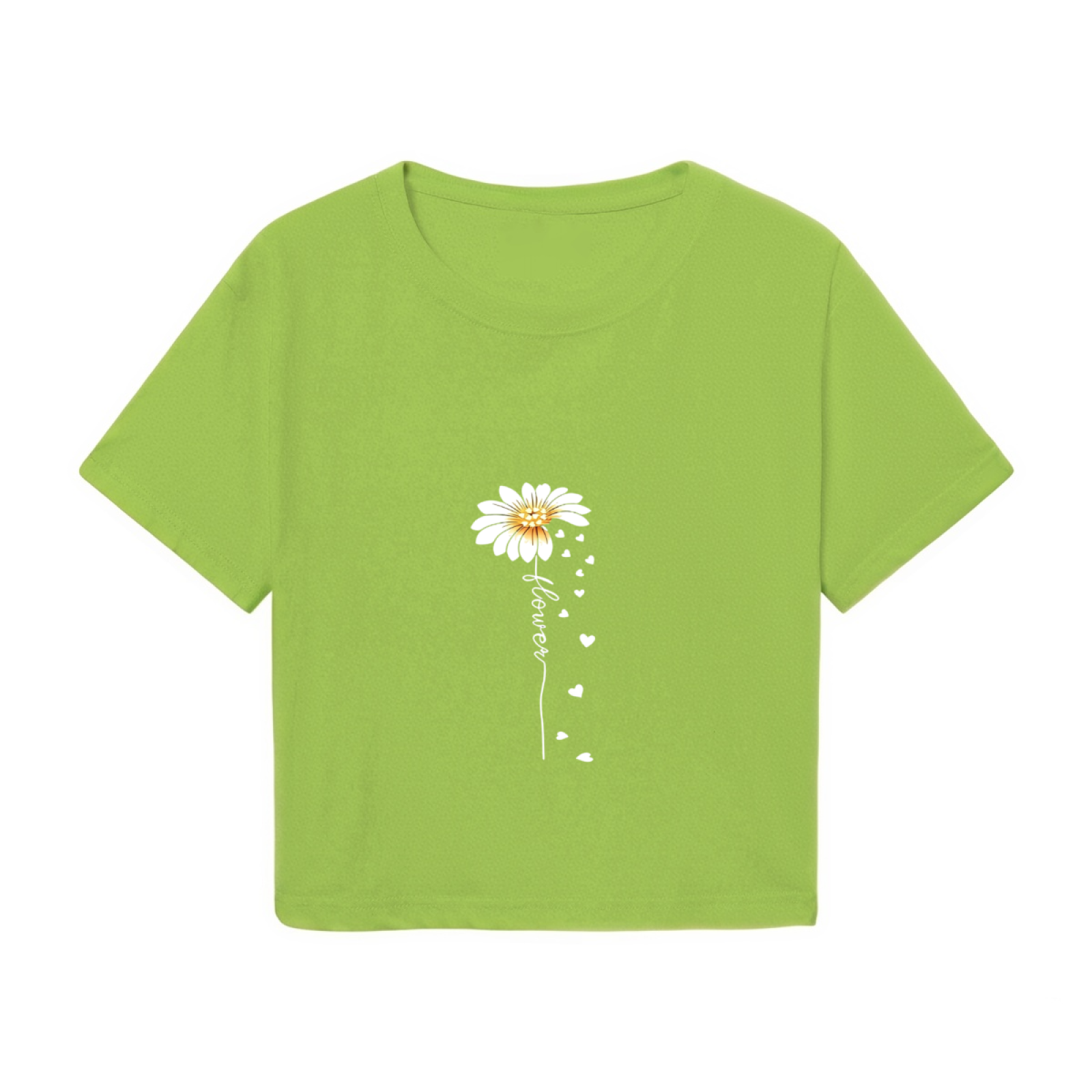 Daisy Flower Heart Handwriting Lime Crop Top ¨C Soft Cottagecore Aesthetic Tee