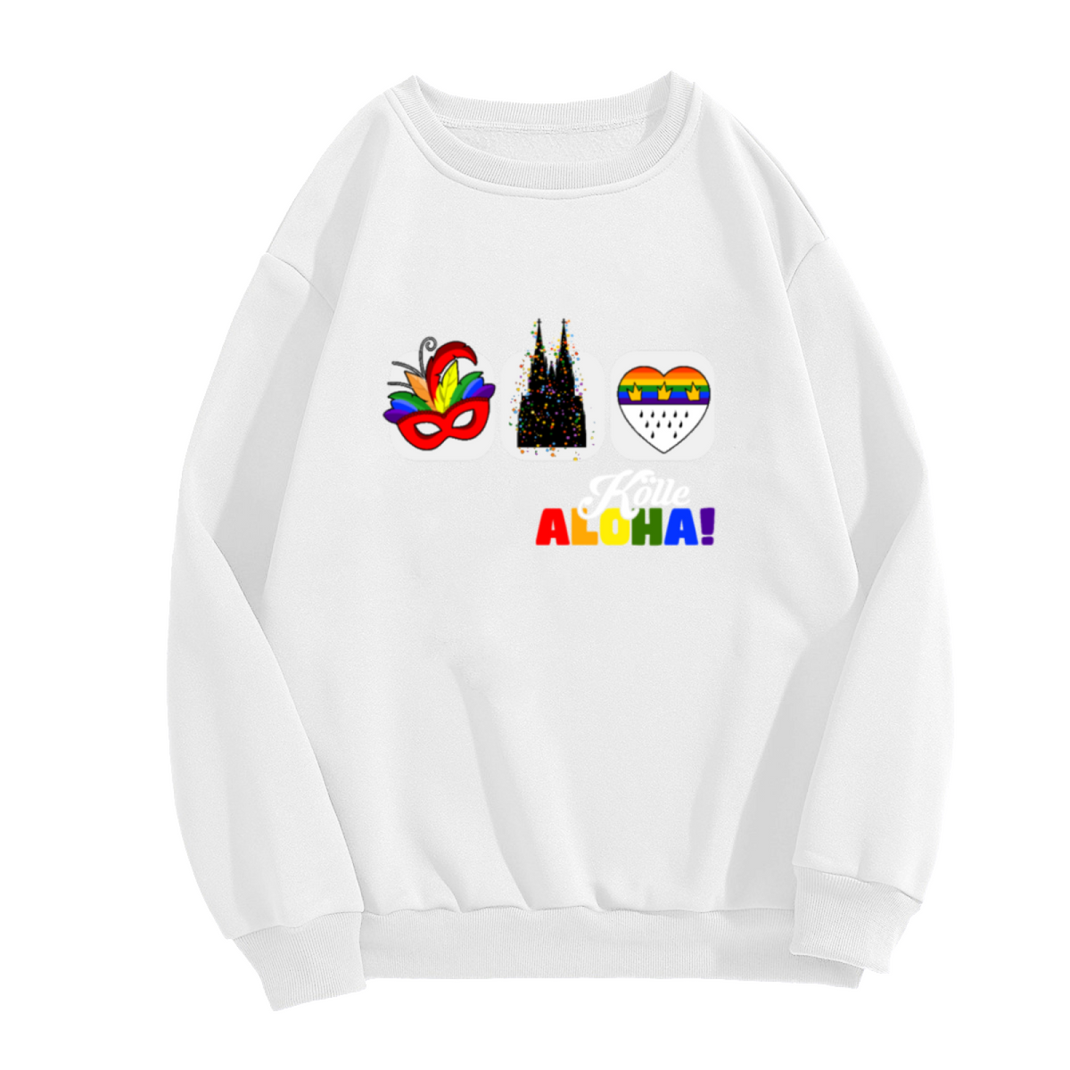 K?ln Carnival Cologne Crewneck Sweatshirt | Colorful Festival Pop Art Pullover, Rainbow Heart Cathedral Graphic Top, Pride Gift