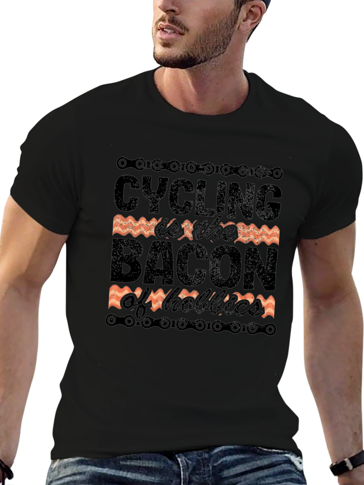 Cycling is the Bacon of Hobbies Black Graphic Tee