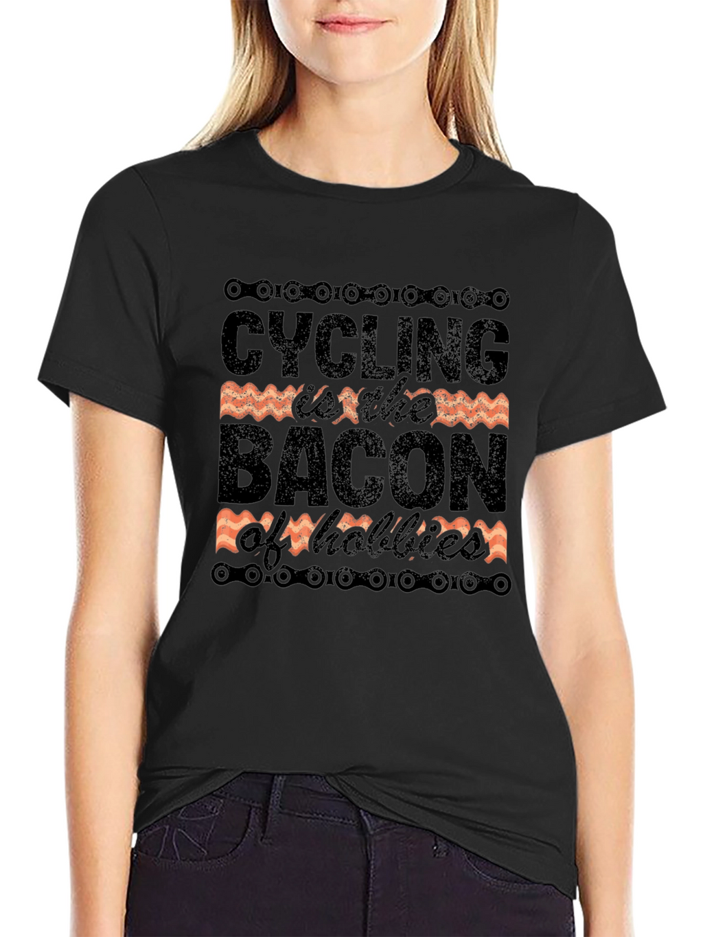 Cycling is the Bacon of Hobbies Black Graphic Tee