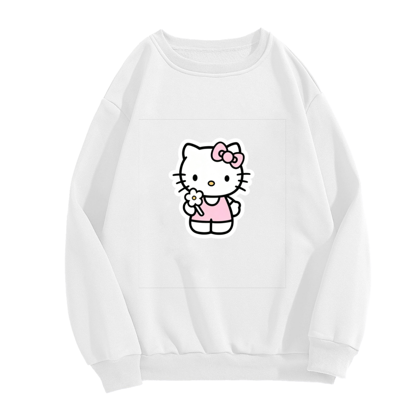 Sweet Hello Kitty Holding Flower Cute Cartoon Crewneck Sweatshirt